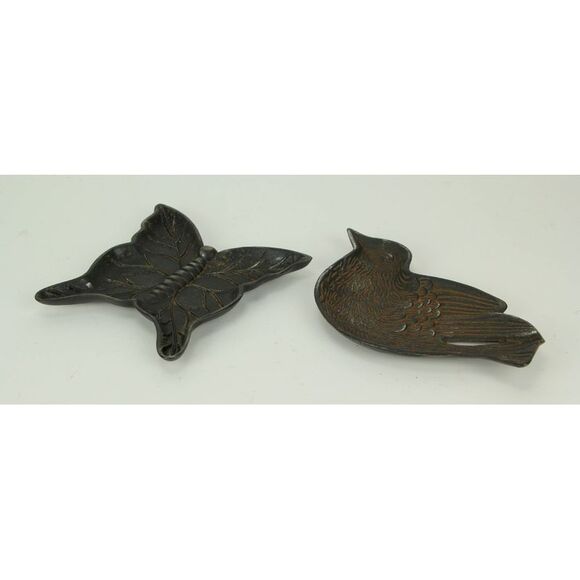 Vintage Finish Cast Iron Bird and Butterfly Shaped Decorative Trays 2 Piece Set - Picture 2 of 3